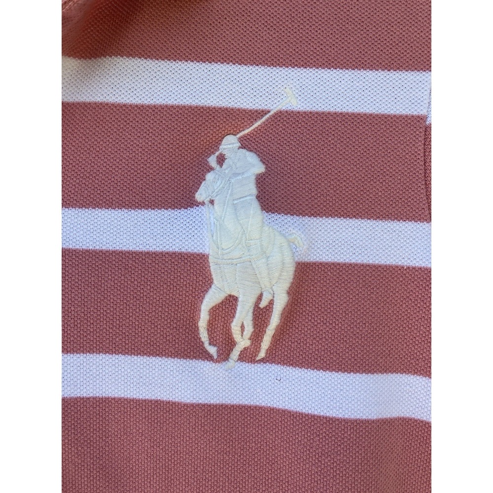 Ralph Lauren Sport Skinny Polo Dress Coral Pink White Striped Big Pony Size XS - Picture 3 of 7